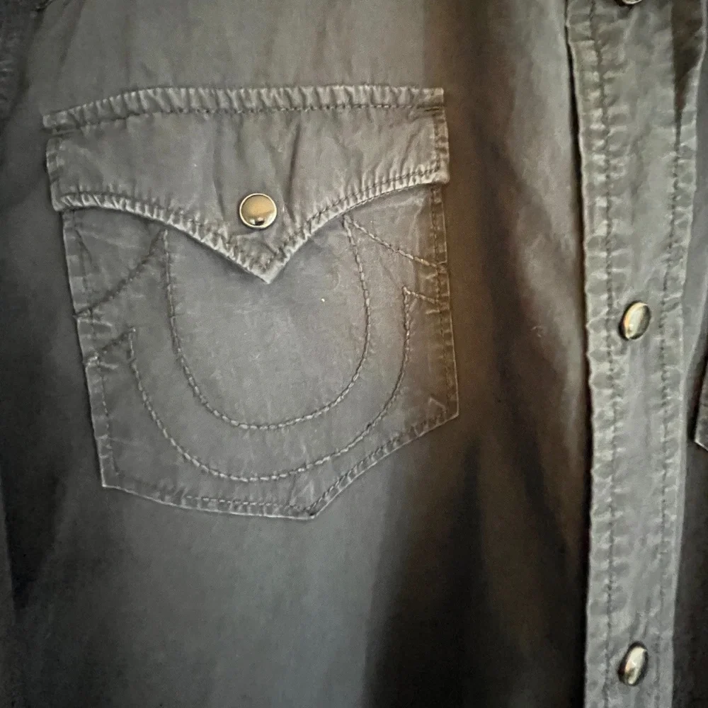True Religion MENS Black Cotton Snap Front Western Shirt Size XXL